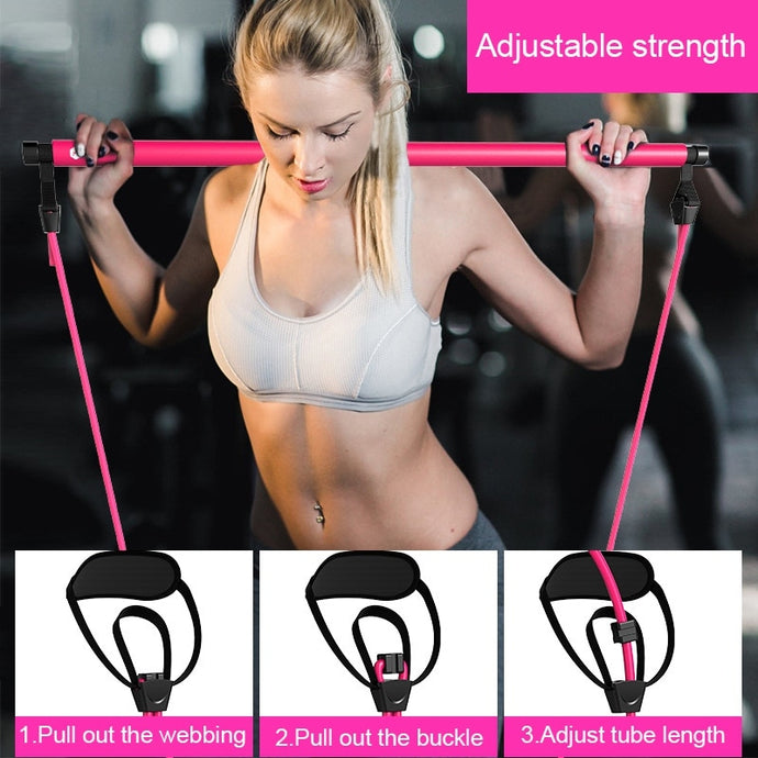 Portable Pilate Bar Kit With Resistance Band Adjustable Pilates Exercise Stick Toning Bar For Fitness Home Yoga Gym Body WorkOut